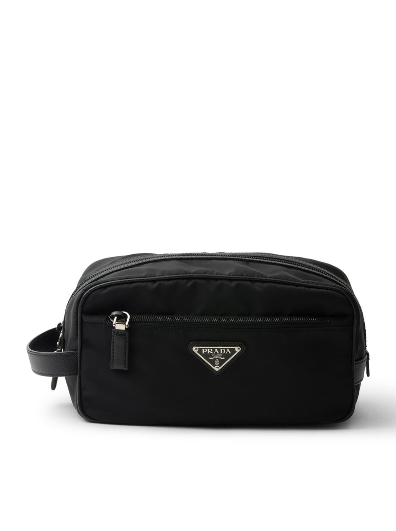 POUCH DA VIAGGIO IN RE-NYLON E SAFFIANO