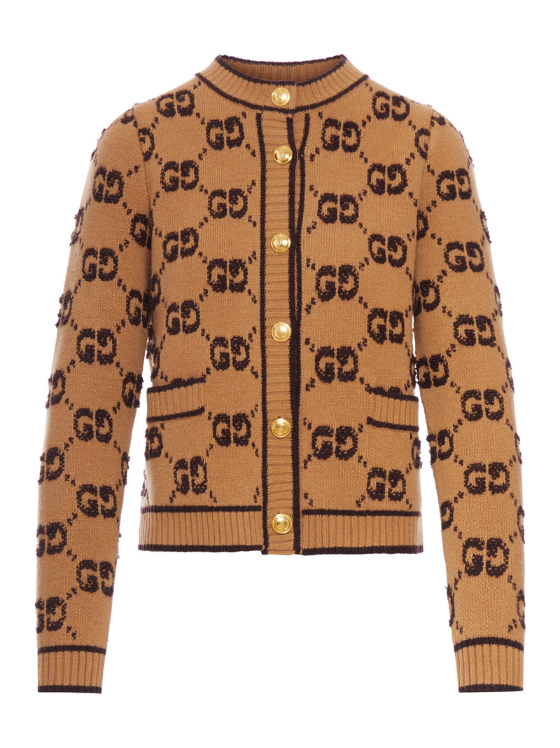 CARDIGAN IN LANA BOUCLE` CON LOGO GG ALLOVER