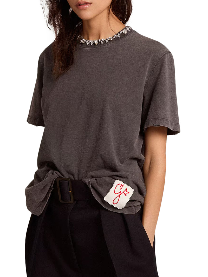 T-SHIRT IN GRIGIO CON CRISTALLI