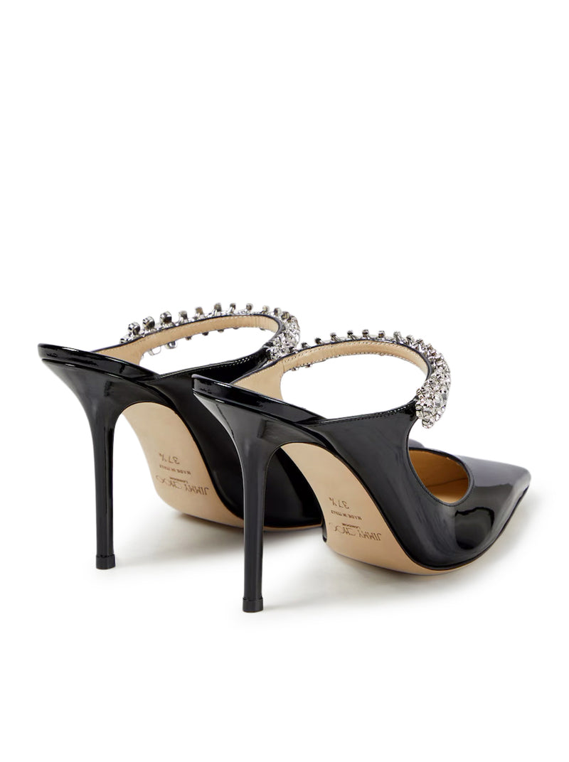SABOT BING 100 IN PELLE NERA VERNICIATA CON CINTURINO DI CRISTALLI