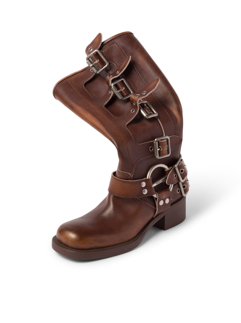 STIVALI ALTI IN PELLE CON FIBBIE