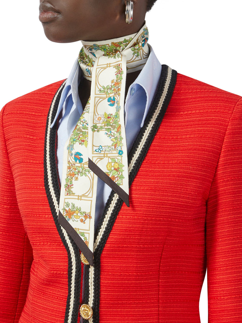 FIOCCO IN SETA CON STAMPA FLOREALE CON ANIMALI