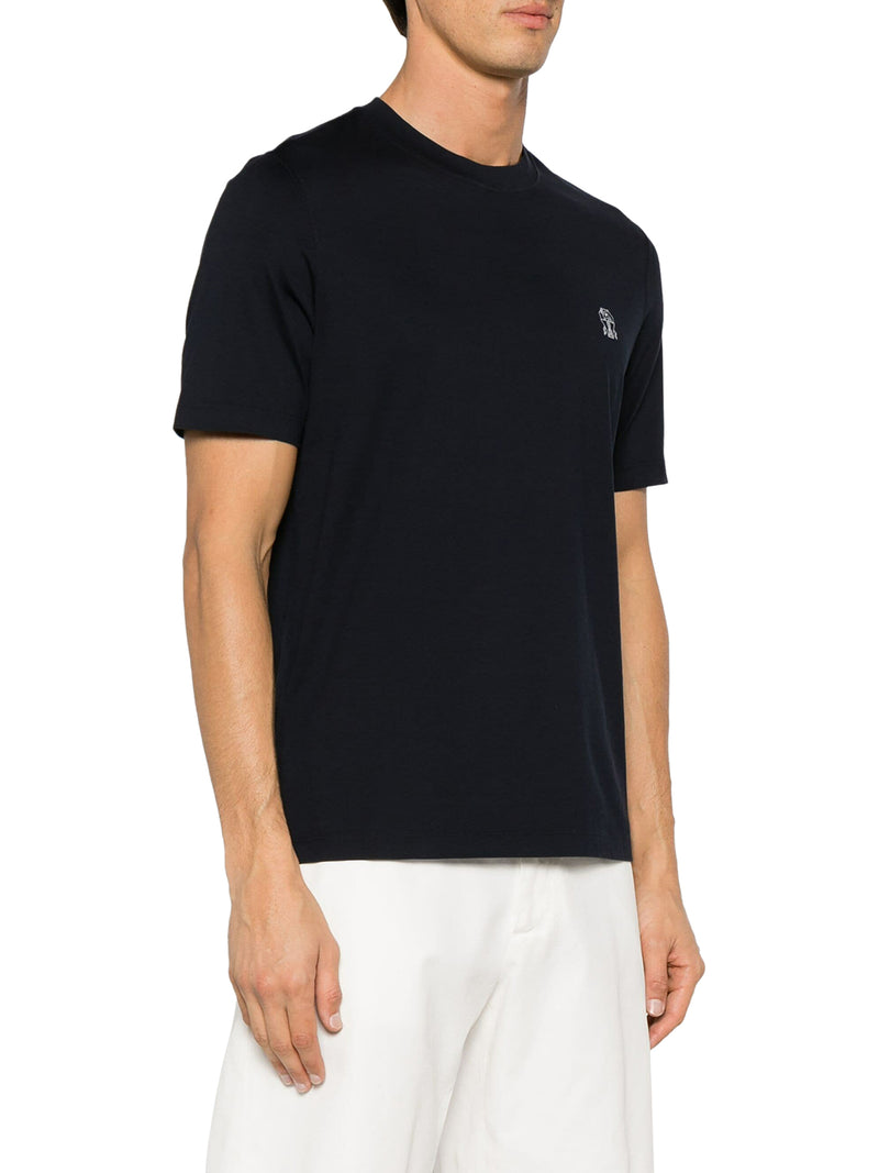 T-SHIRT IN COTONE BLU CON LOGO STAMPATO A CONTRASO