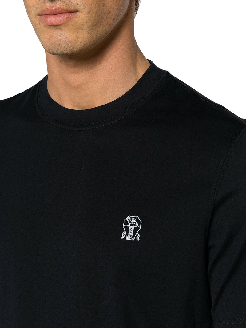 T-SHIRT IN COTONE BLU CON LOGO STAMPATO A CONTRASO