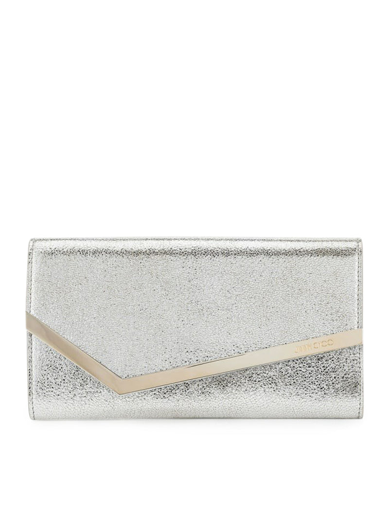 Pochette in pelle champagne con glitter