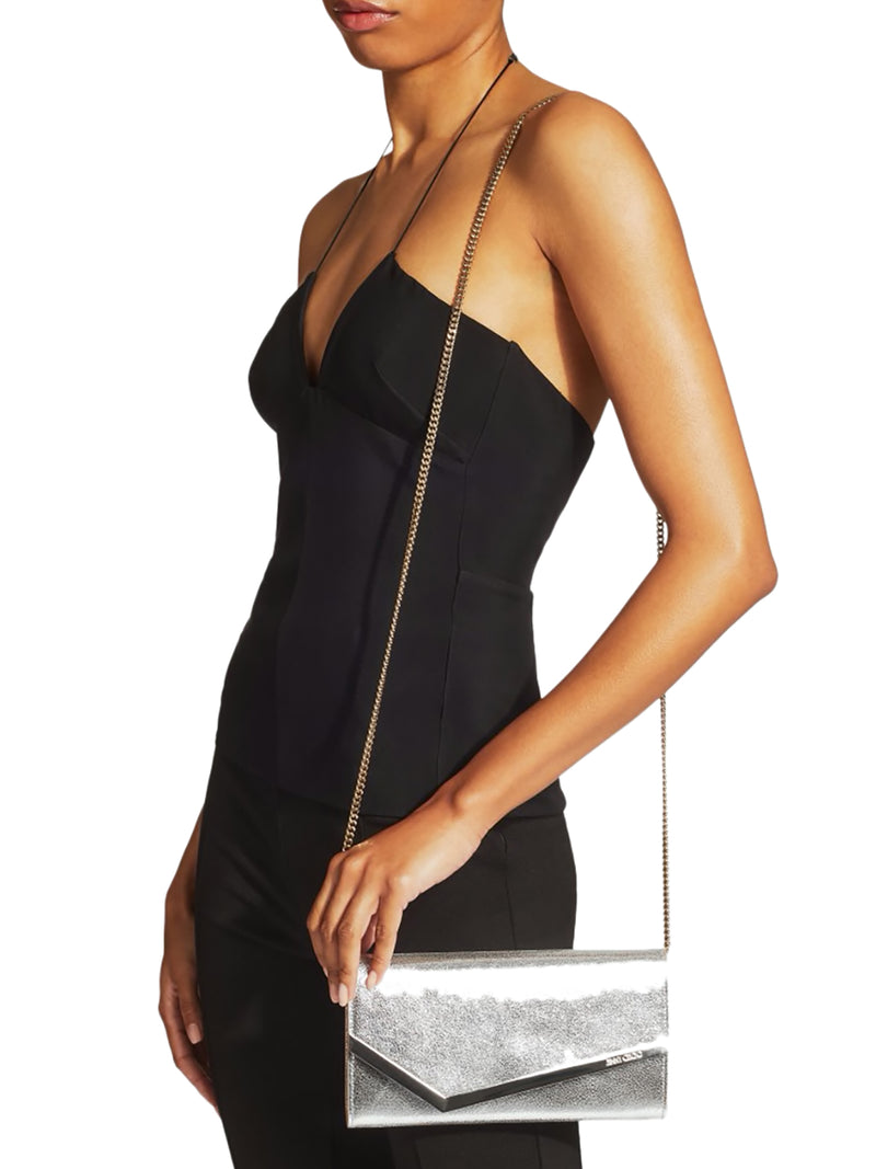 Pochette in pelle champagne con glitter