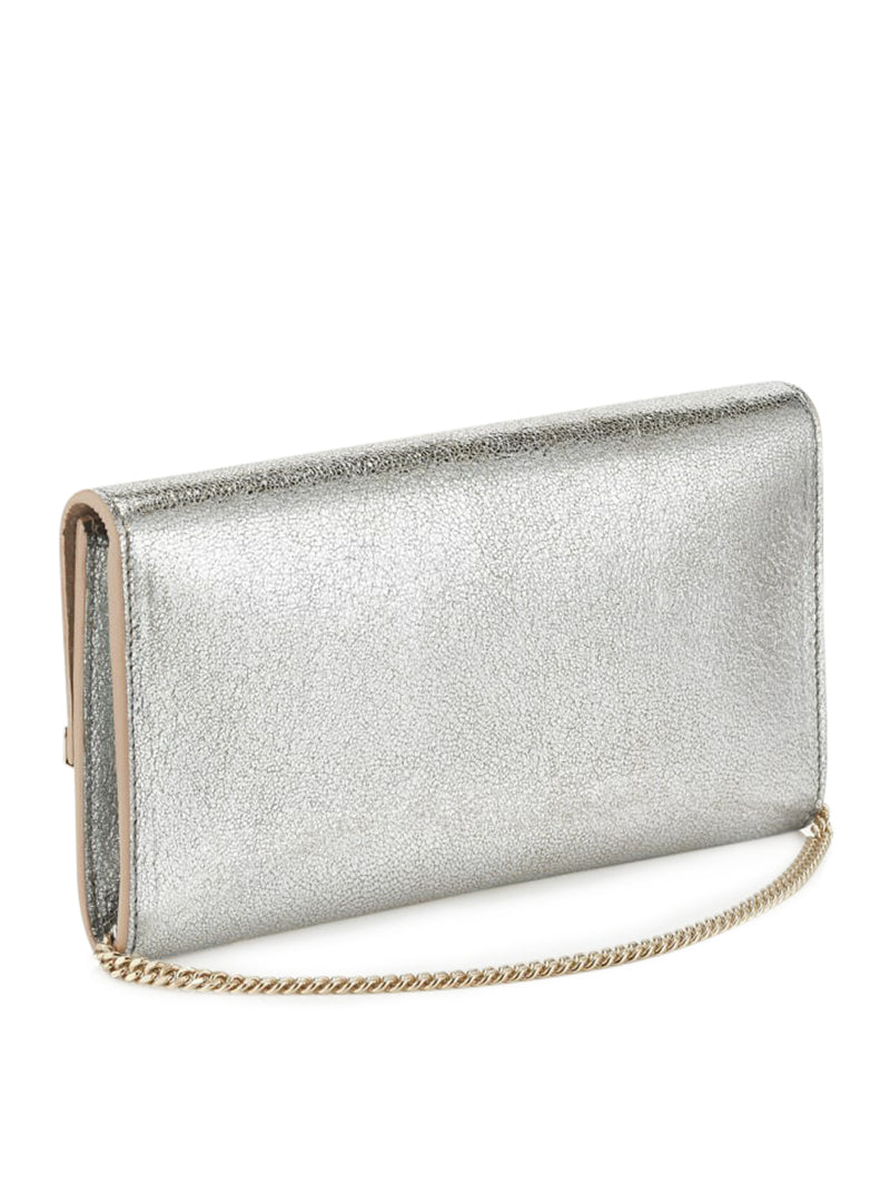 Pochette in pelle champagne con glitter