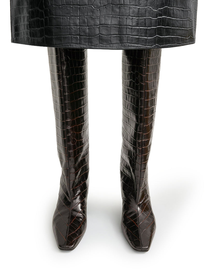 STIVALI CON GAMBA LARGA IN GOFFRATURA COCCO