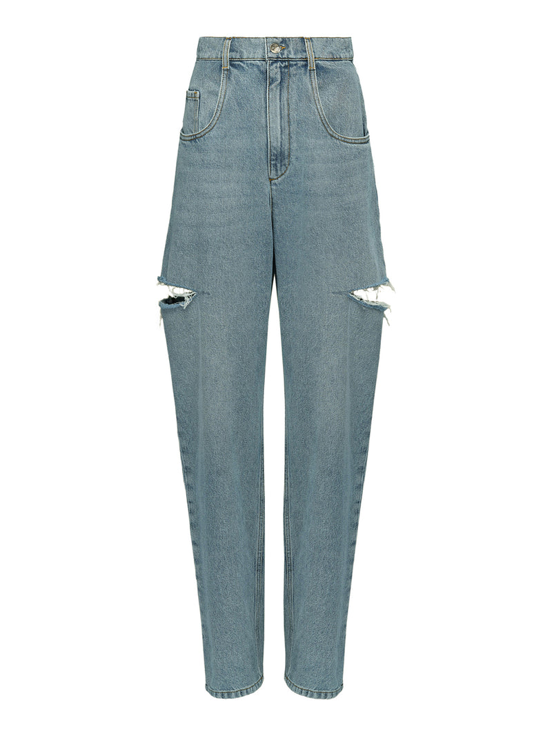 JEANS IN DENIM CON STRAPPI LATERALI