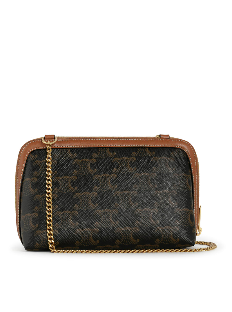 POCHETTE CON CATENA IN TELA TRIOMPHE E PELLE DI AGNELLO