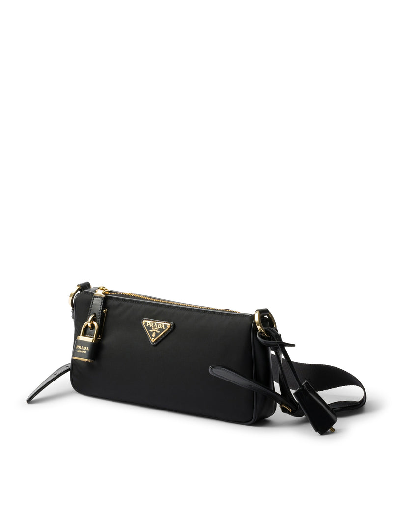 BORSA A SPALLA SMALL IN RE-NYLON E PELLE CON LUCCHETTO