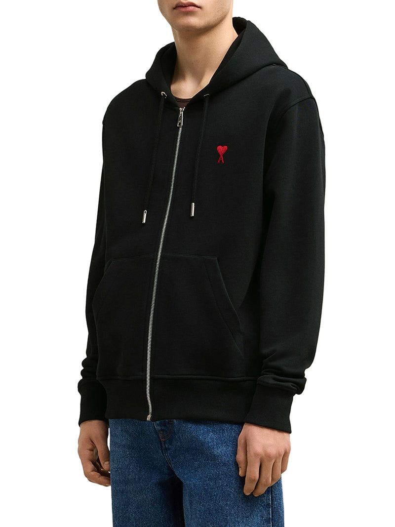 FELPA CON CAPPUCCIO E ZIP IN COTONE NERO AMI DE COEUR
