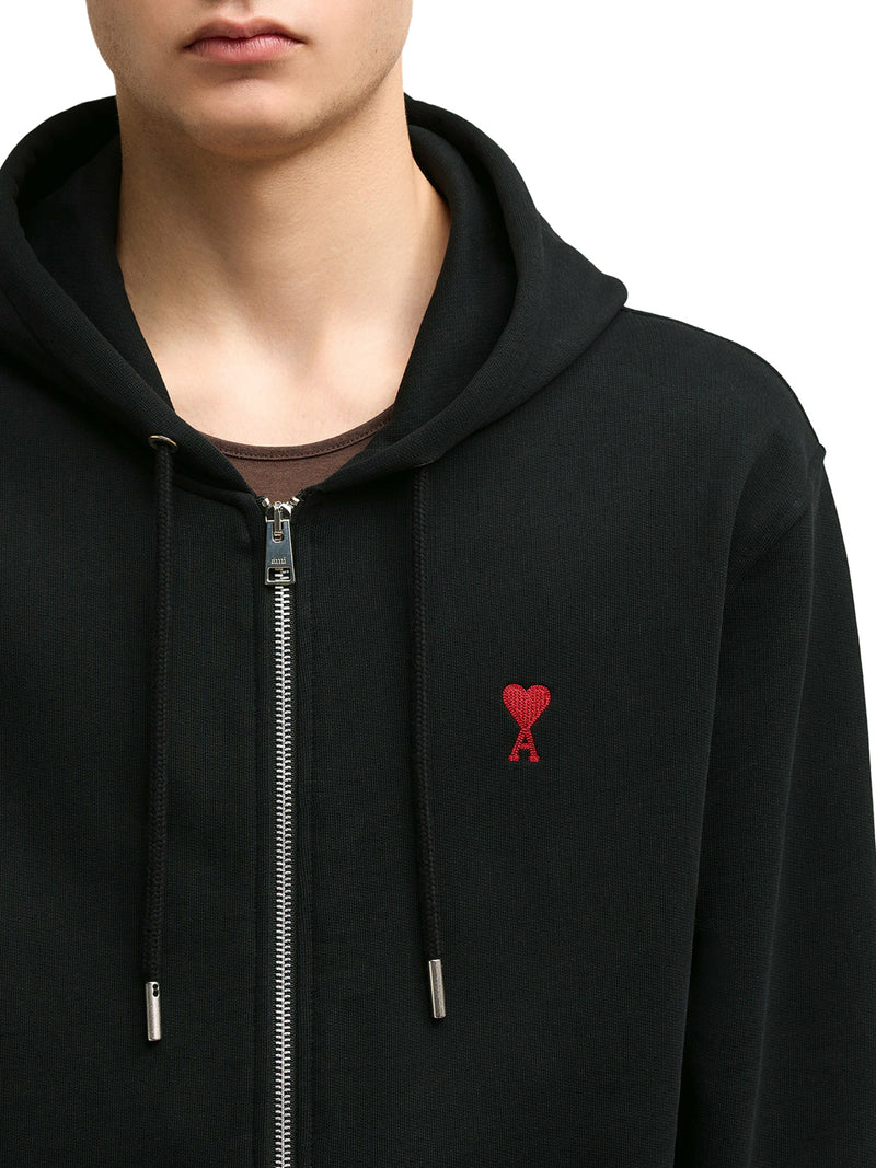 FELPA CON CAPPUCCIO E ZIP IN COTONE NERO AMI DE COEUR