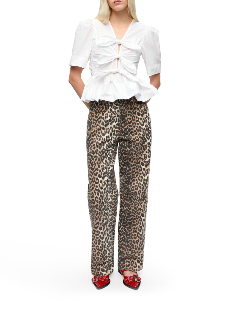 TOP PEPLO IN COTONE CON FIOCCHI E MANICHE A SBUFFO