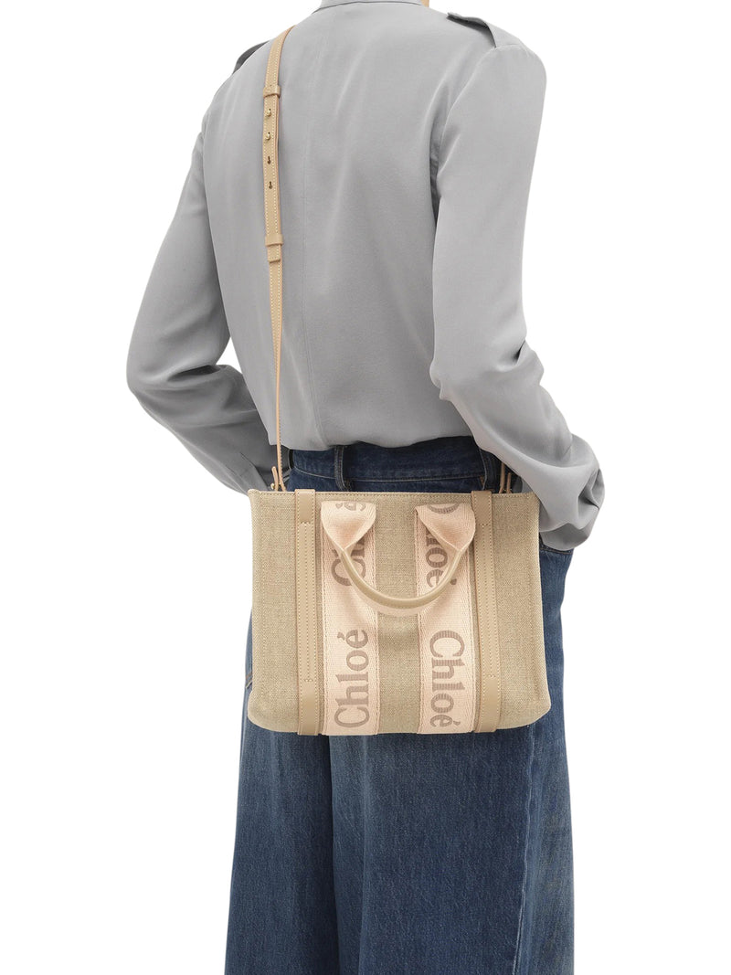 BORSA TOTE WOODY PICCOLA IN LINO