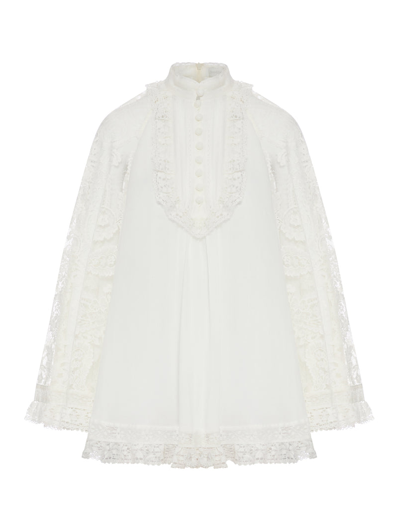 TUNICA IN RAMIE CON INSERTI IN PIZZO