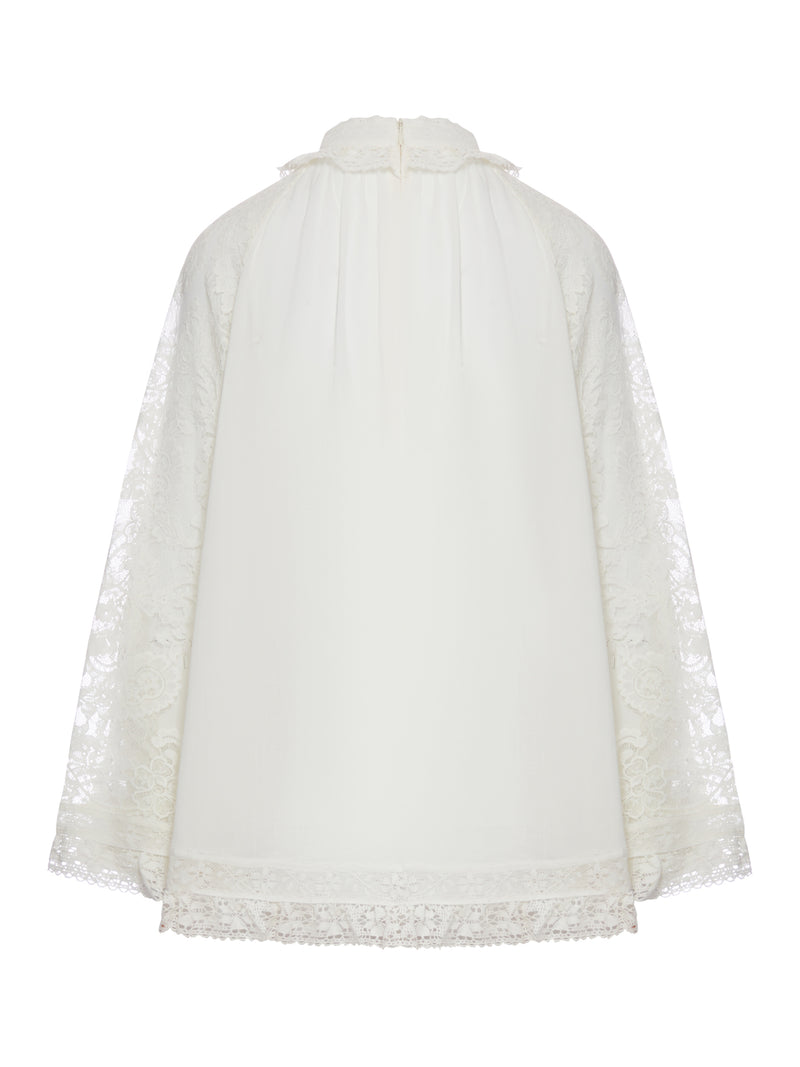 TUNICA IN RAMIE CON INSERTI IN PIZZO