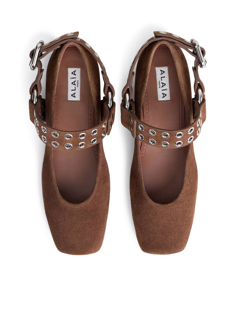 BALLERINE FLAT BIKER IN PELLE SCAMOSCIATA