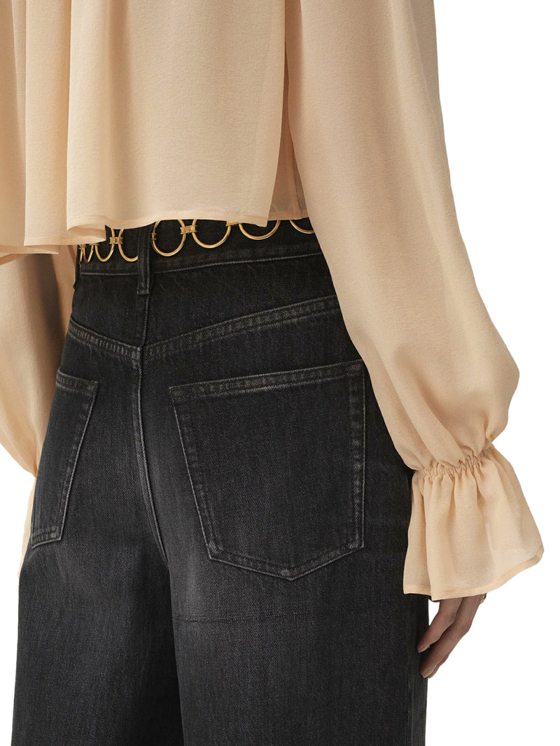 JEANS A GAMBA AMPIA E VITA ALTA IN DENIM