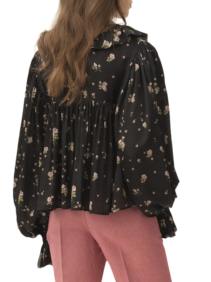 MAXI TOP ARRICCIATO CON VOLANT IN CHARMEUSE DI SETA