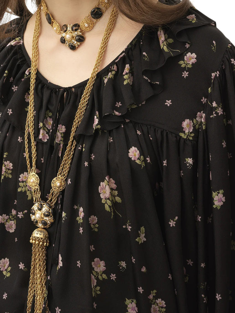 MAXI TOP ARRICCIATO CON VOLANT IN CHARMEUSE DI SETA