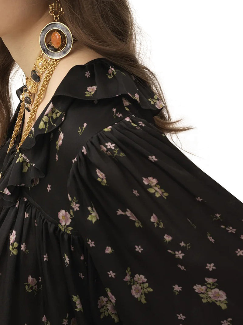 MAXI TOP ARRICCIATO CON VOLANT IN CHARMEUSE DI SETA