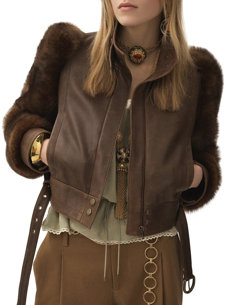 GIACCA CORTA A COLLO ALTO IN PELLE