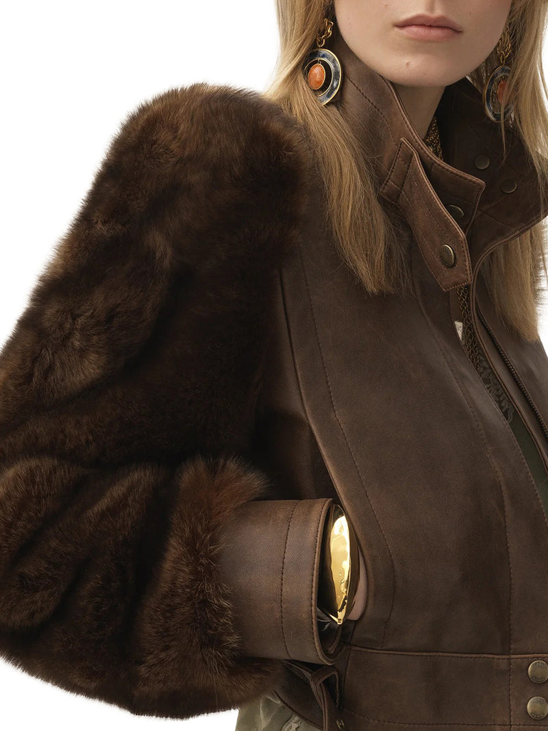 GIACCA CORTA A COLLO ALTO IN PELLE