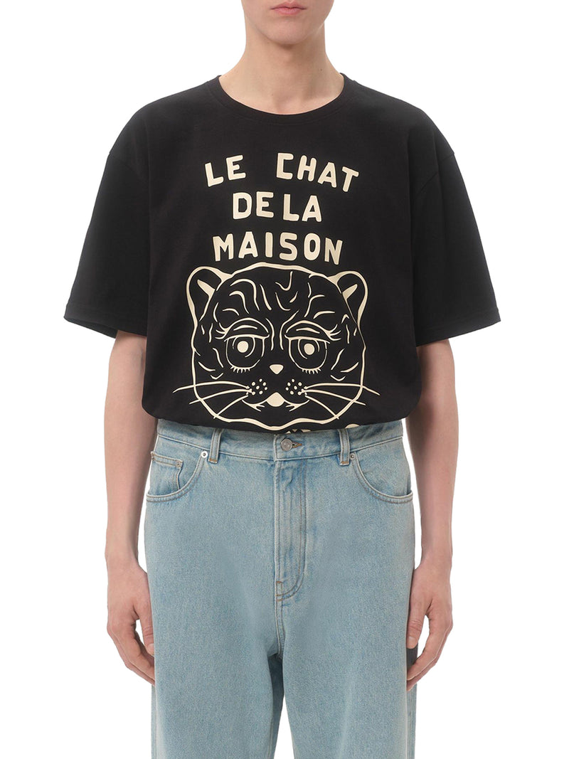 T-SHIRT IN COTONE CON STAMPA CHAT DE LA MAISON