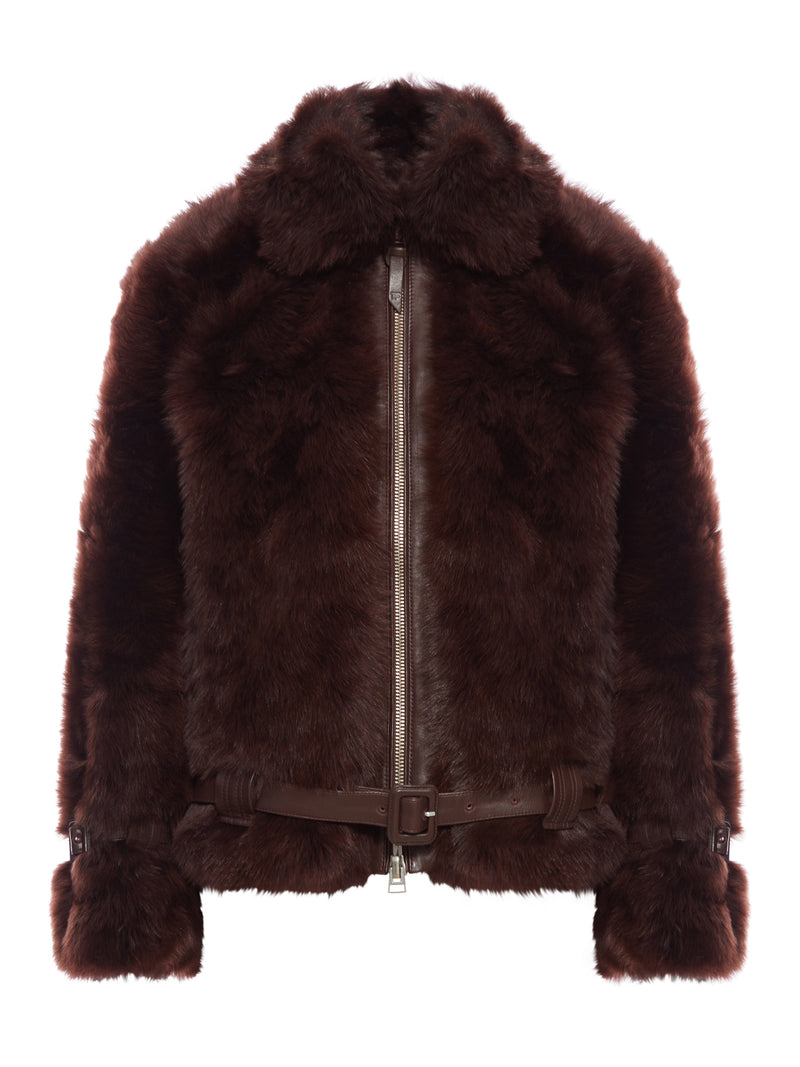 BLOUSO IN SHEARLING CON INSERTI IN PELLE LISCIA