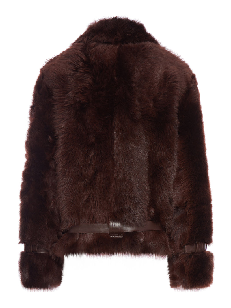 BLOUSO IN SHEARLING CON INSERTI IN PELLE LISCIA
