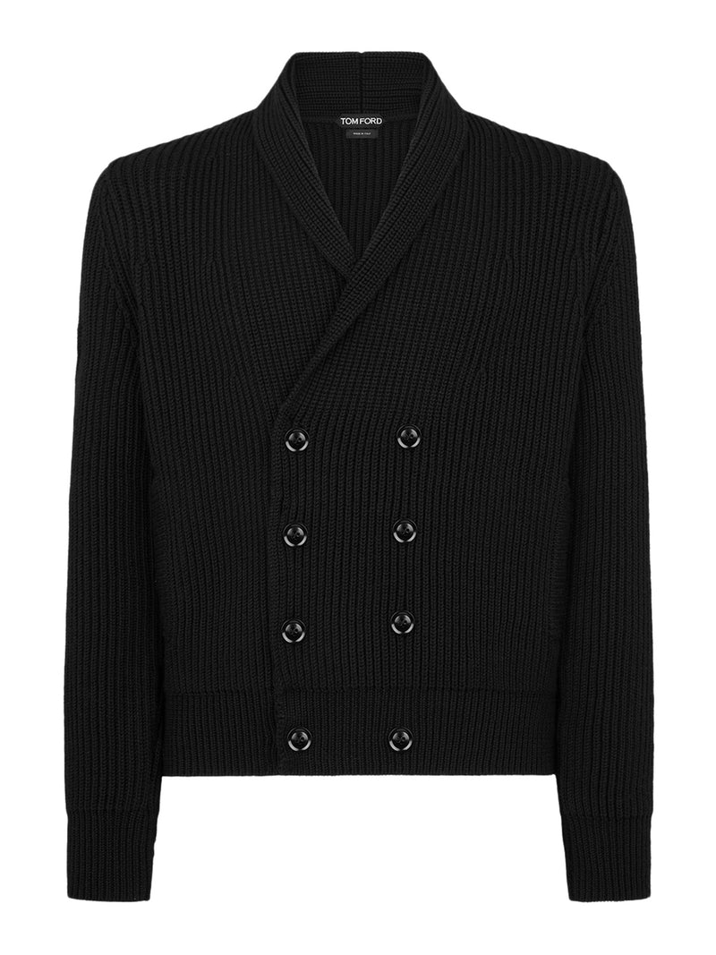 CARDIGAN CON COLLO A SCIALLE IN LANA E SETA