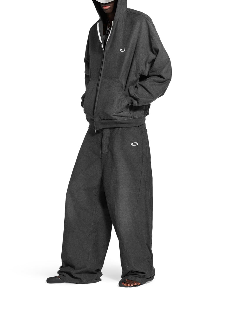 PANTALONI BAGGY TROMPE L`ŒIL IN DENIM DI COTONE