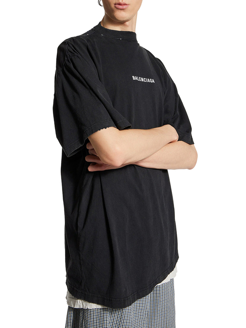 T-SHIRT DOPPIA BACK IN NERO DÉLAVÉ