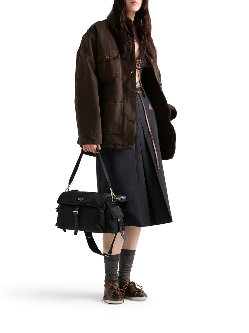 BORSA EXPLORE LARGE IN RE-NYLON CON PATTINA