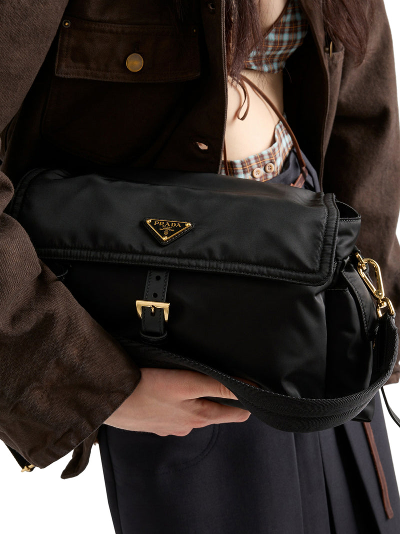 BORSA EXPLORE LARGE IN RE-NYLON CON PATTINA