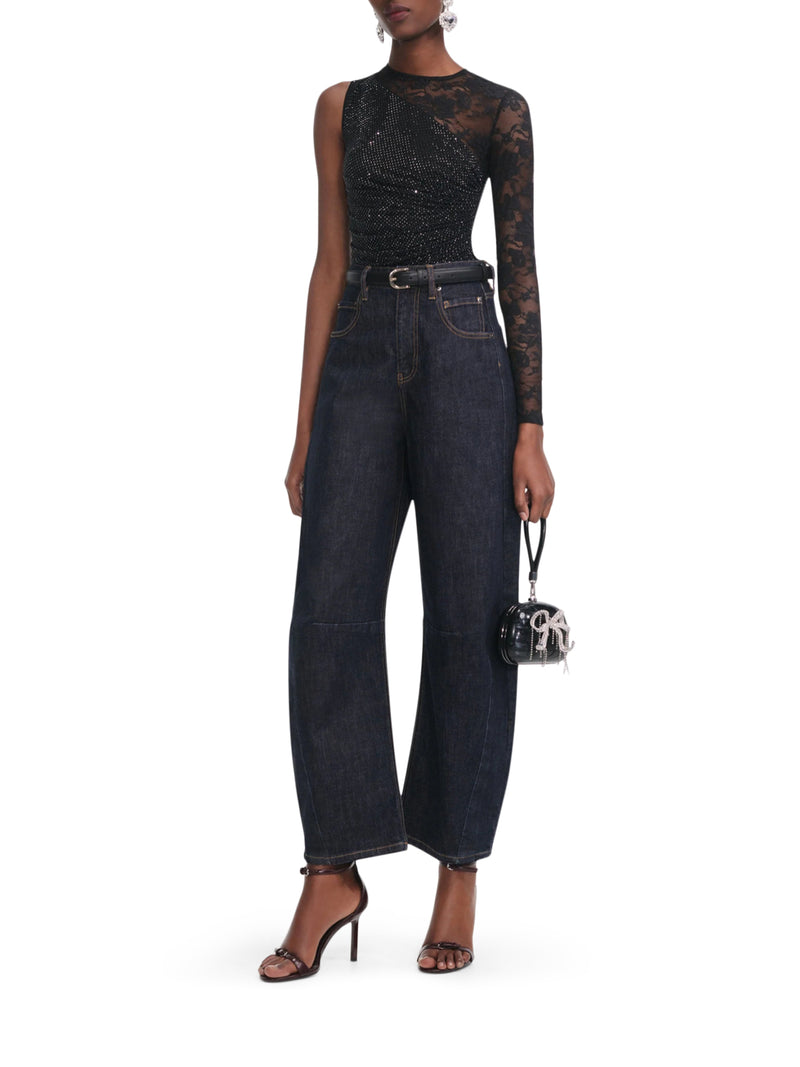 TOP CON STRASS E MANICHE IN PIZZO