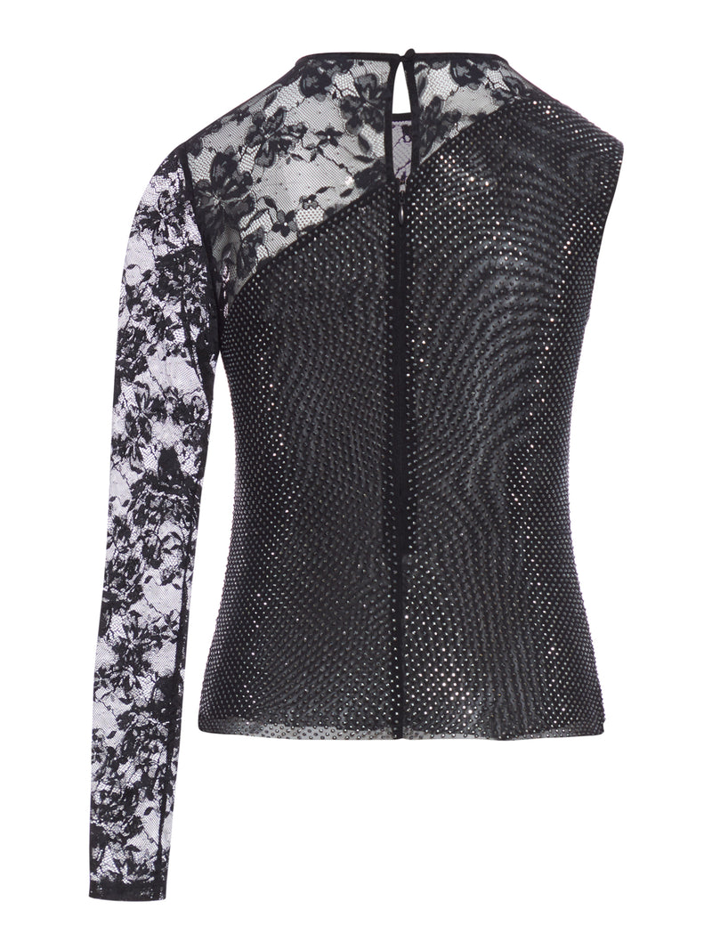 TOP CON STRASS E MANICHE IN PIZZO