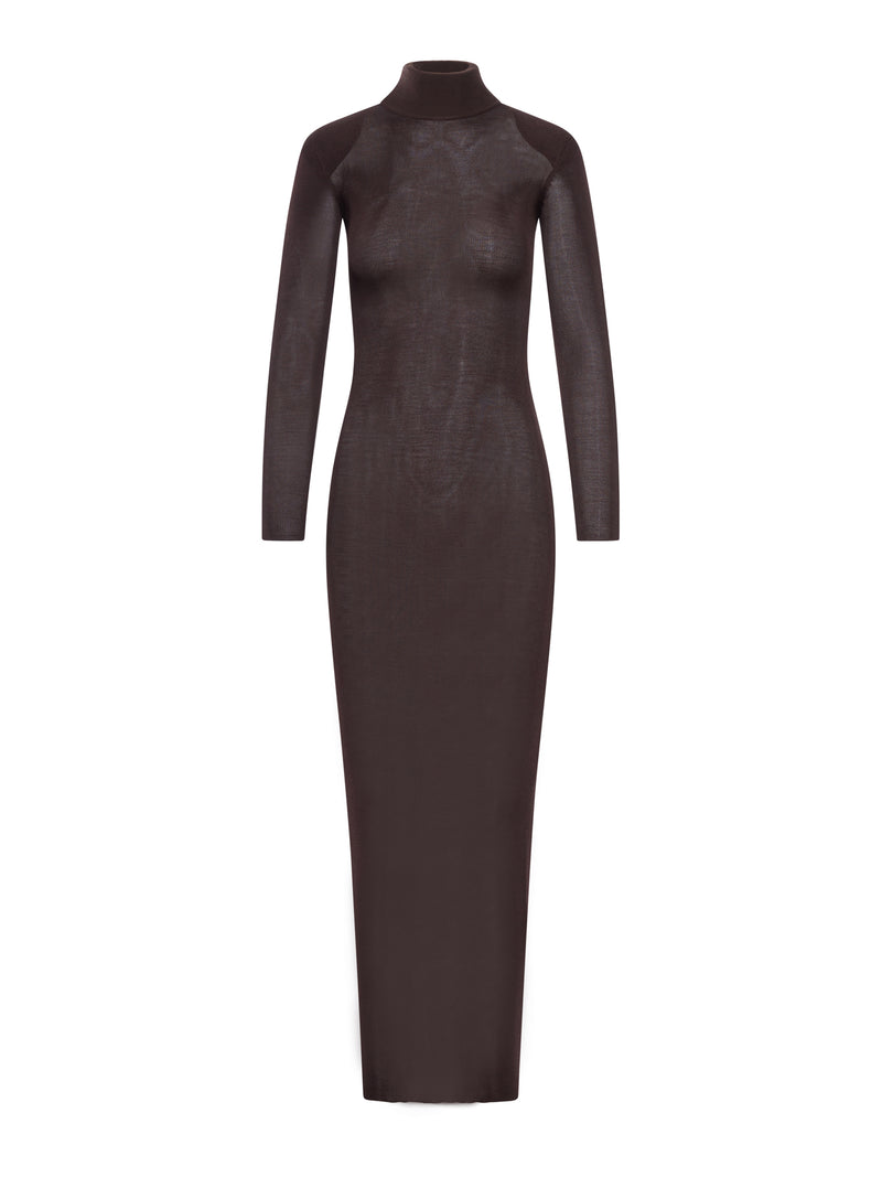 ABITO LUNGO IN MAGLIA DI VISCOSA MARRONE