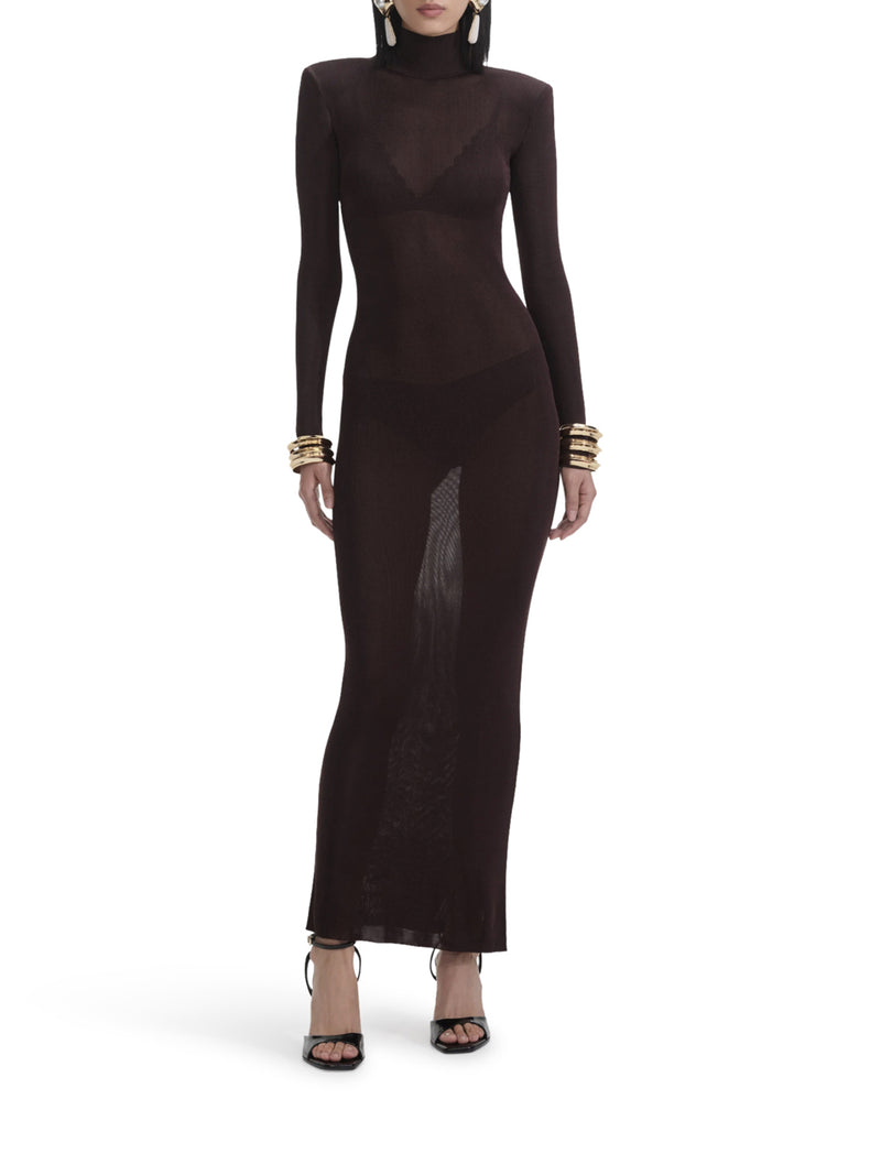 ABITO LUNGO IN MAGLIA DI VISCOSA MARRONE