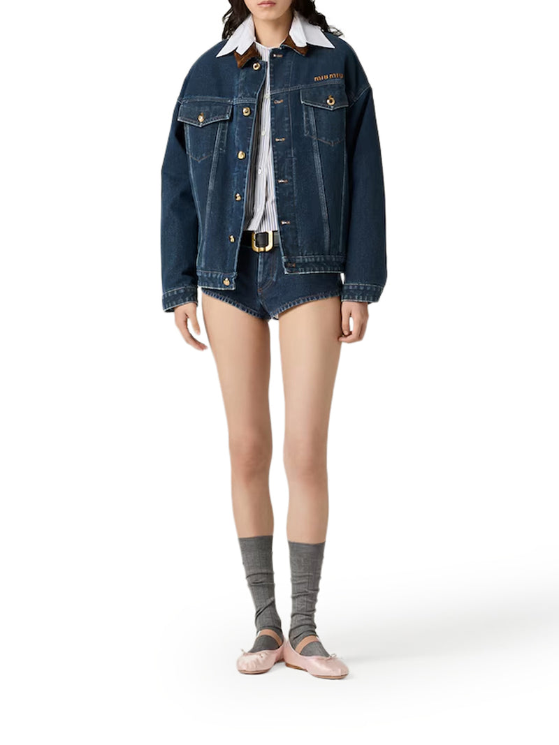 BLOUSON IN DENIM FLOCK E VELLUTO