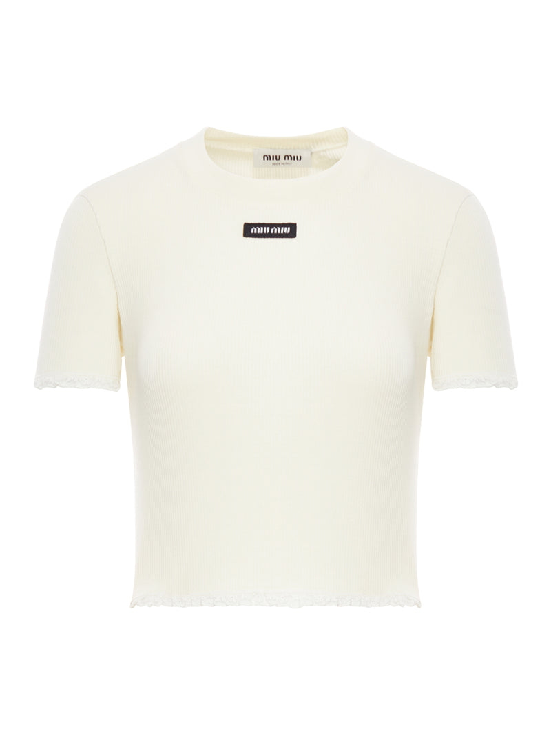 T-SHIRT A COSTE CON INSERTI IN PIZZO