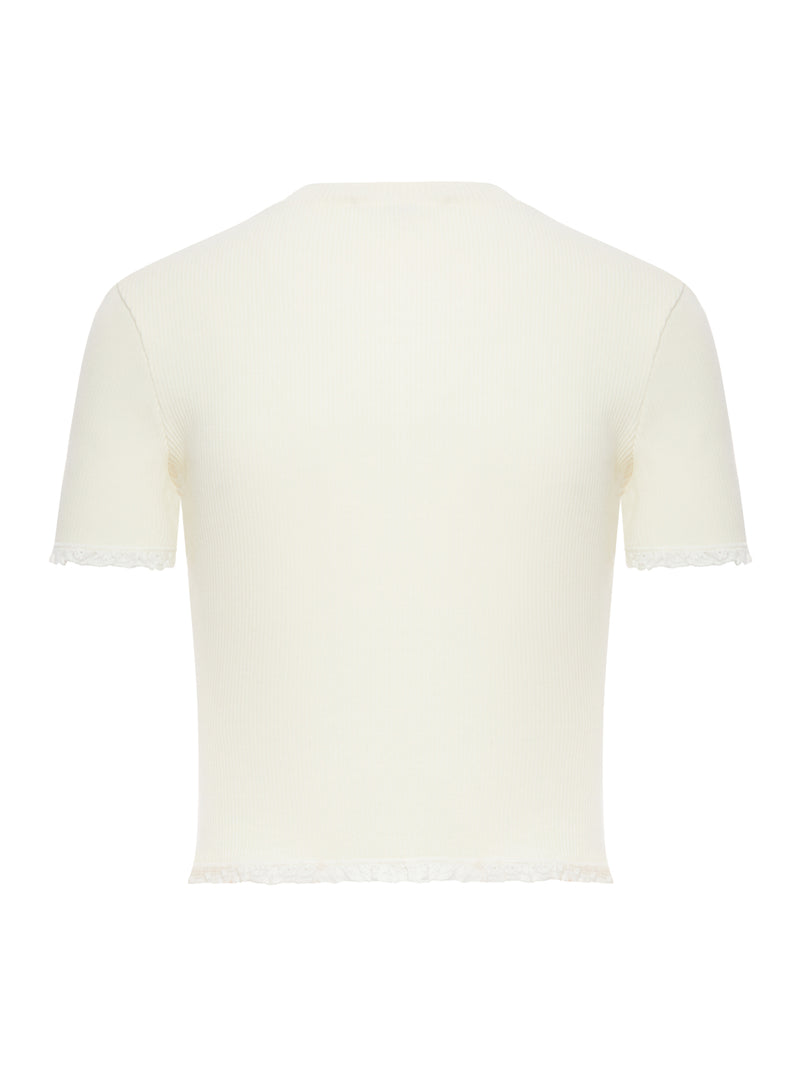 T-SHIRT A COSTE CON INSERTI IN PIZZO