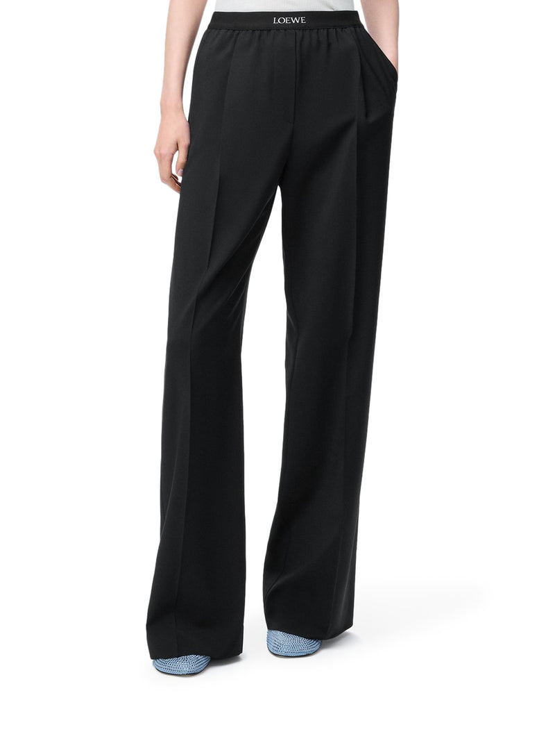 PANTALONI IN LANA CON LOGO A CONTRASTO