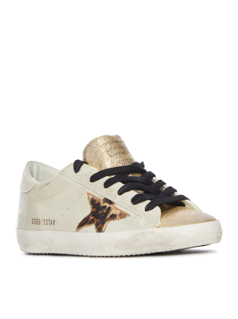 SNEAKER SUPERSTAR IN PELLE CON STELLA LEOPARDATA E LINGUETTA GLITTER