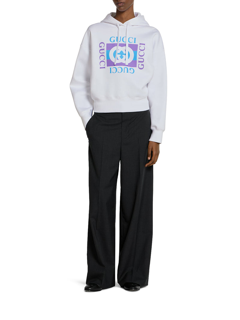 FELPA IN COTONE STAMPATO CON CAPPUCCIO