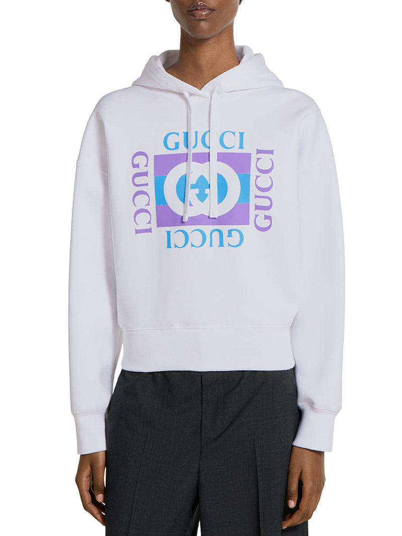 FELPA IN COTONE STAMPATO CON CAPPUCCIO