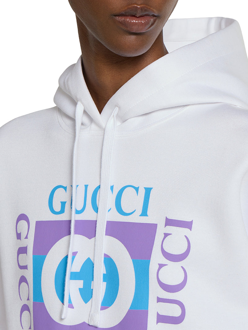 FELPA IN COTONE STAMPATO CON CAPPUCCIO