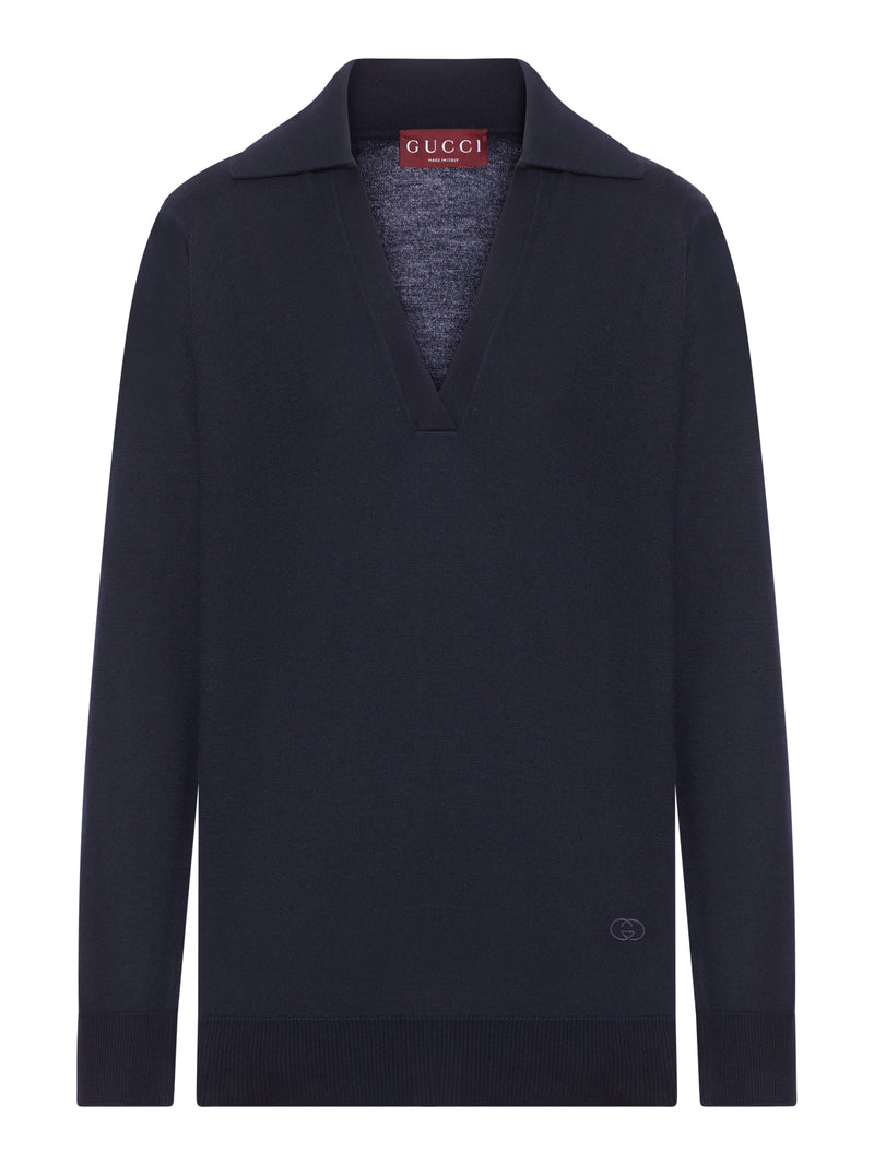 POLO IN LANA LEGGERA CON LOGO RICAMATO