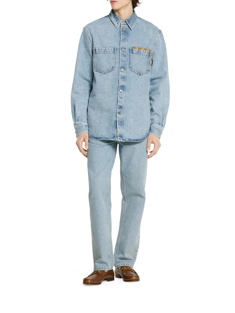 PANTALONE IN DENIM DÉLAVÉ CON INSERTO GG